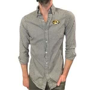University Of Missouri Mizzou Tigers Mens Black White Gingham Button-Down Shirt